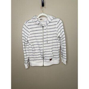 Roxy Womens‎ White Gray Sweatshirt small full zip hooded cotton long sleeve